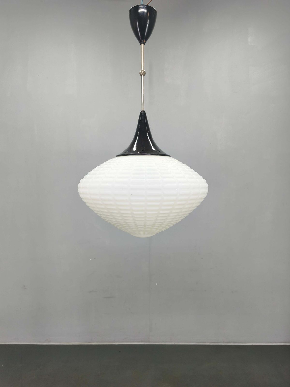 Adjustable Czech Pendant Light, Opaline Glass, 1970s photo furniture