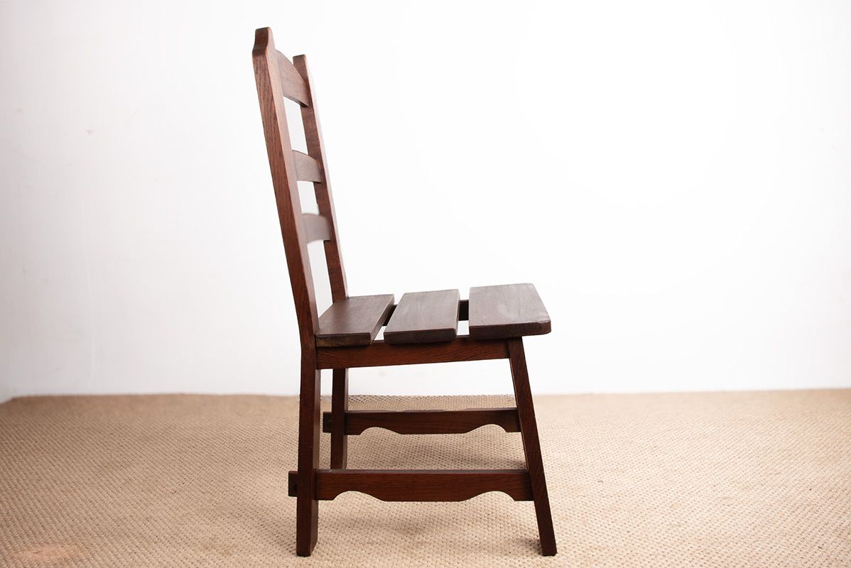 3000.0 Ensemble de 6 grandes chaises brutalistes en chêne massif, années 1950, dans le style de René Gabriel. photo