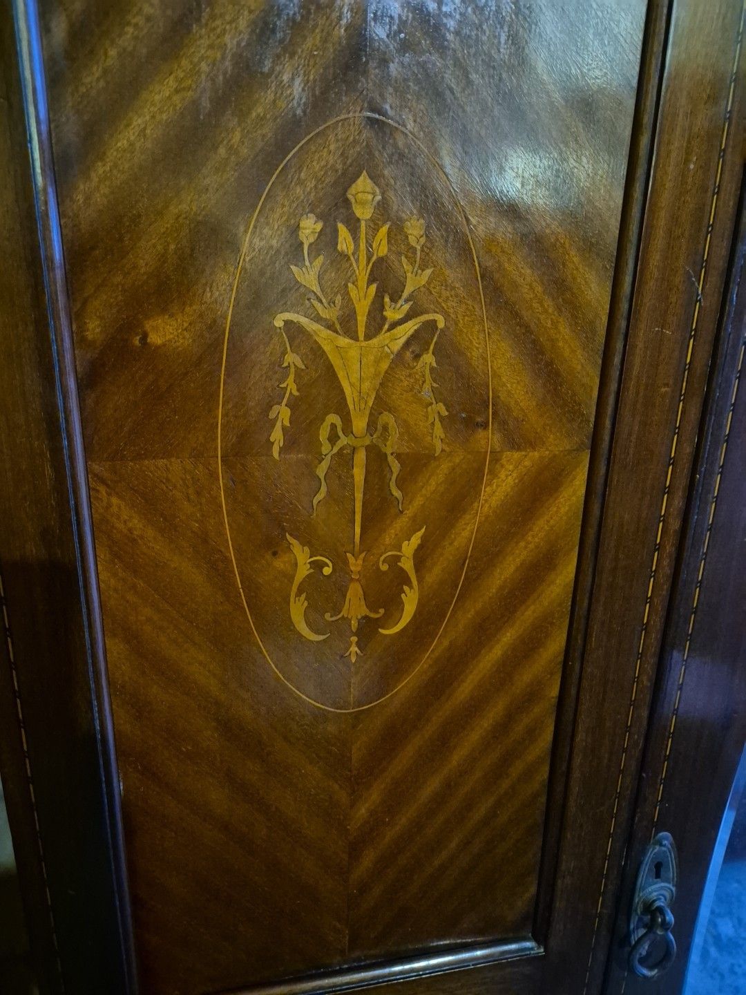 Antique Edwardian Mahogany Inlaid Mirrored Wardrobe With Drawer photo Furniture
