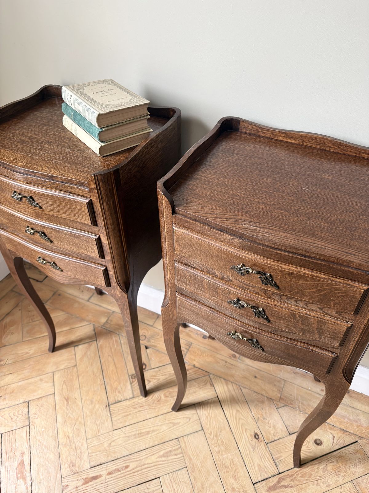 Pair Of Elegant French Oak Bedside Tables photo for sale