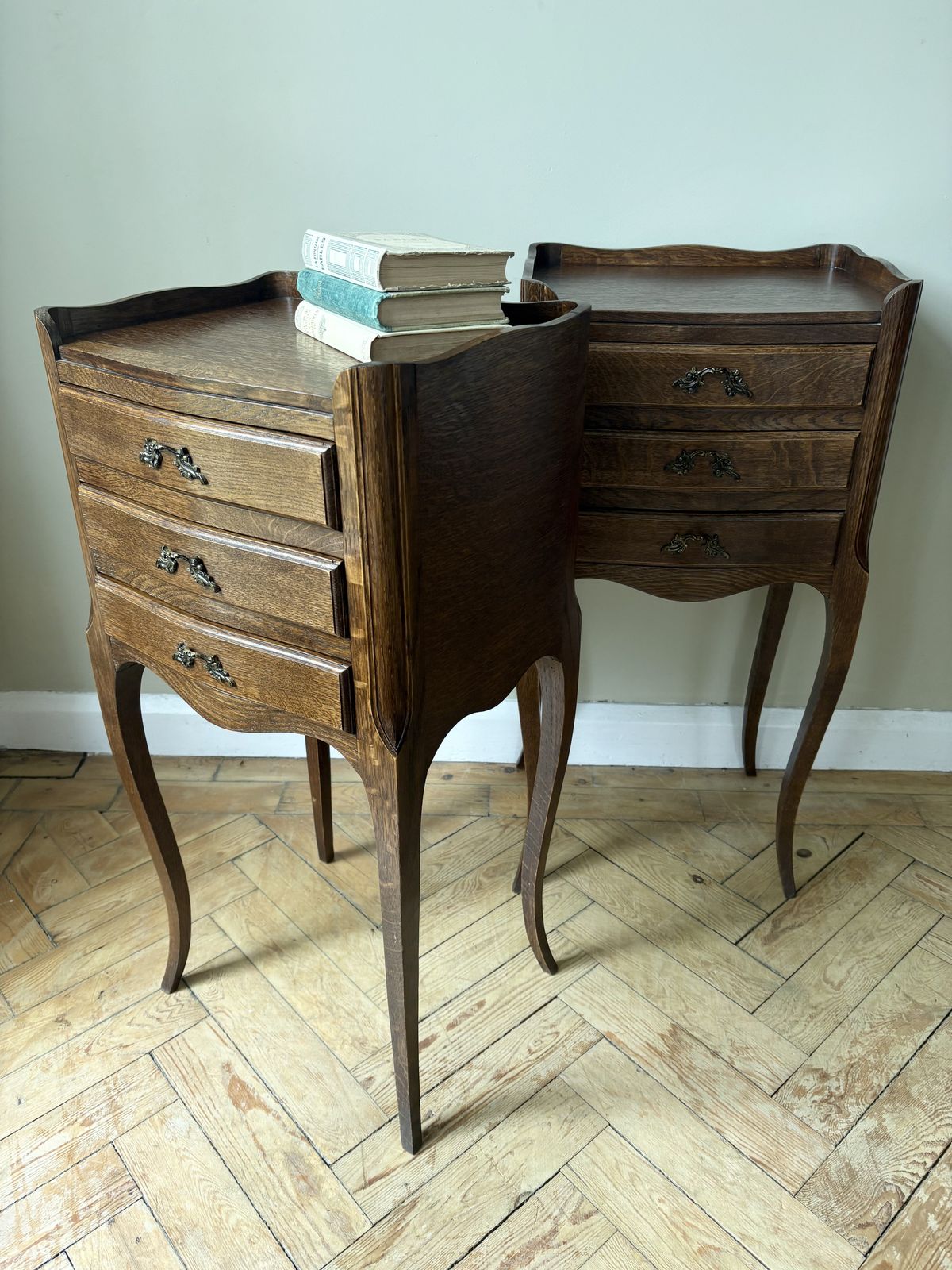 Pair Of Elegant French Oak Bedside Tables photo Furniture