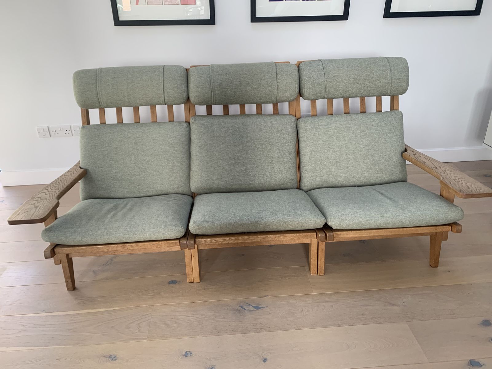 1960s 3 Seater Danish Sofa Model Ge375 In Oak And Fabric By Hans Wegner For Getama