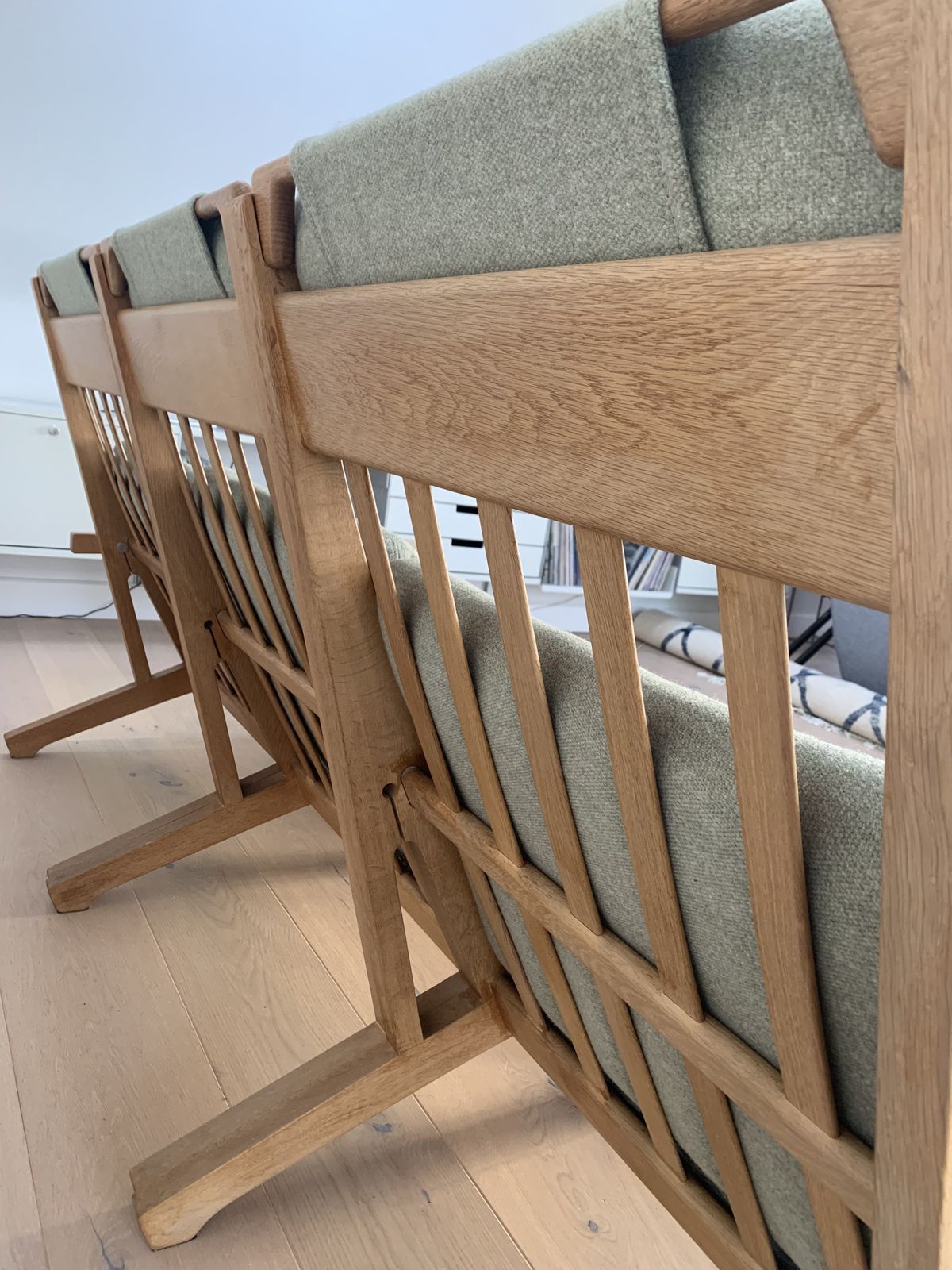 1960s 3 Seater Danish Sofa Model Ge375 In Oak And Fabric By Hans Wegner For Getama photo buy