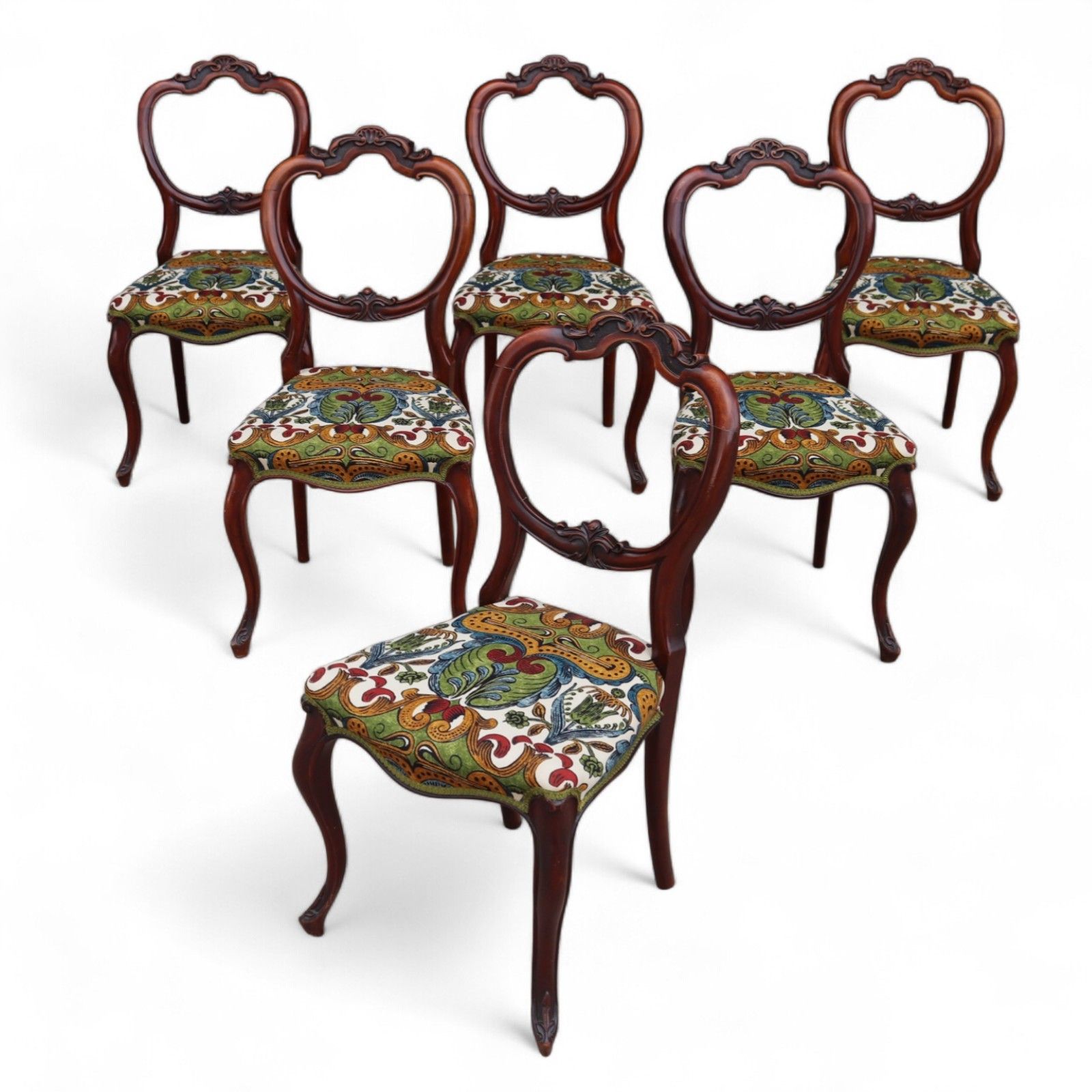 Set Of 6 Antique Victorian Mahogany Balloon Back Dining Chairs Cabriole Legs photo furniture