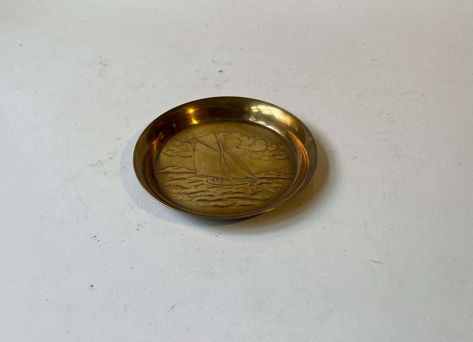 Art Deco Bronze Dish W. Sailboat By ægte Ildfast, 1930s photo 216.0