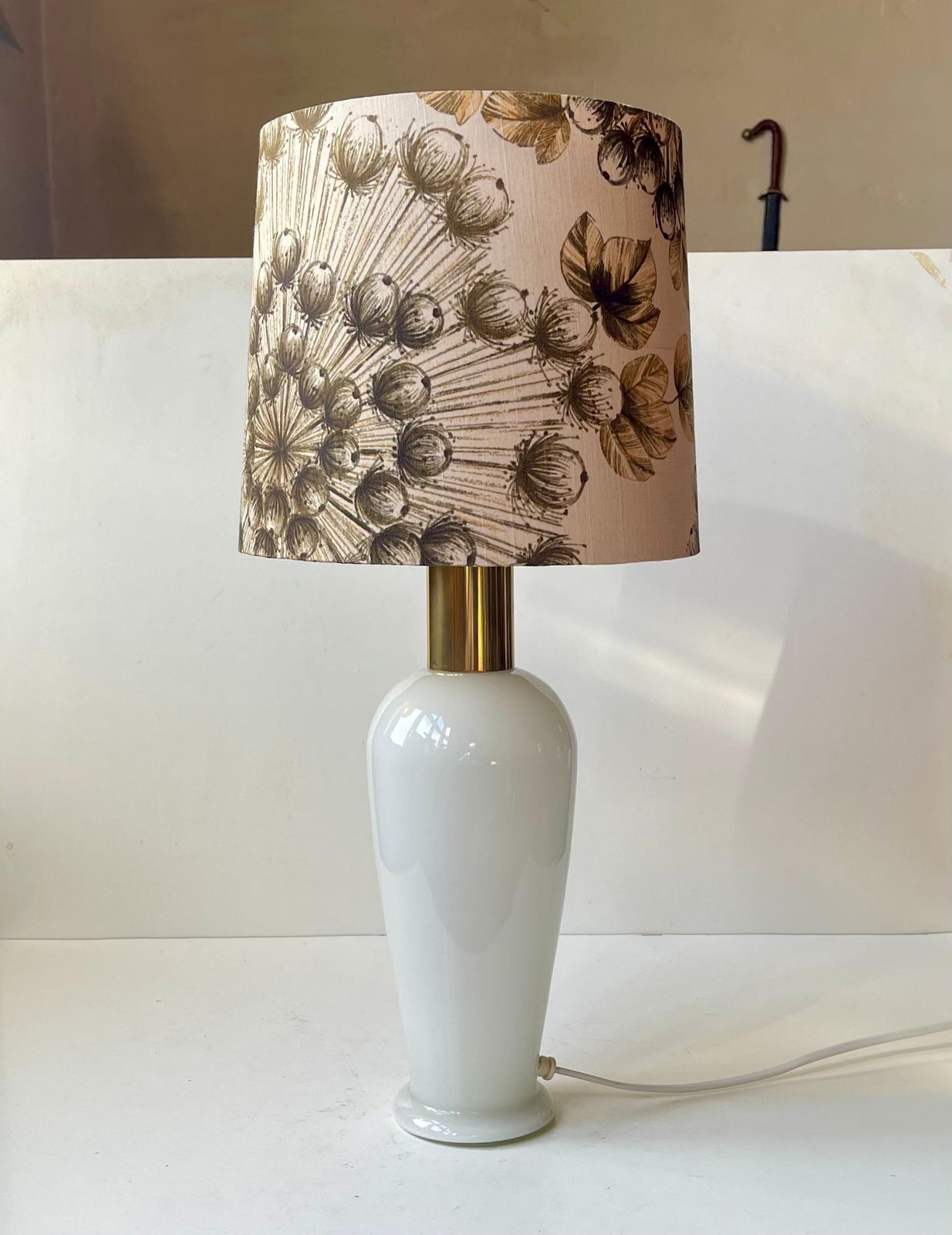 Swedish Modern Table Lamp W. Poppy Flower Textile Shade   Manner Of Josef Frank photo furniture