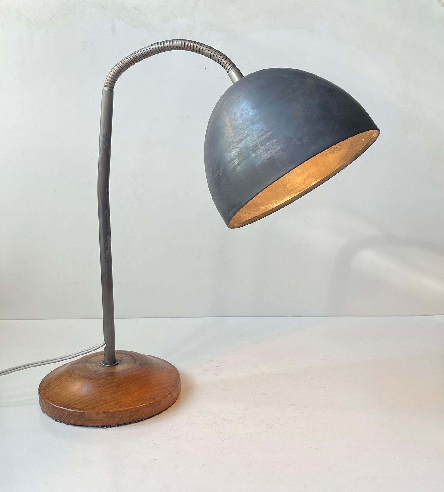 Vintage Scandinavian Industrial Table Lamp In Oak & Grey Steel, 1950s photo 395.0