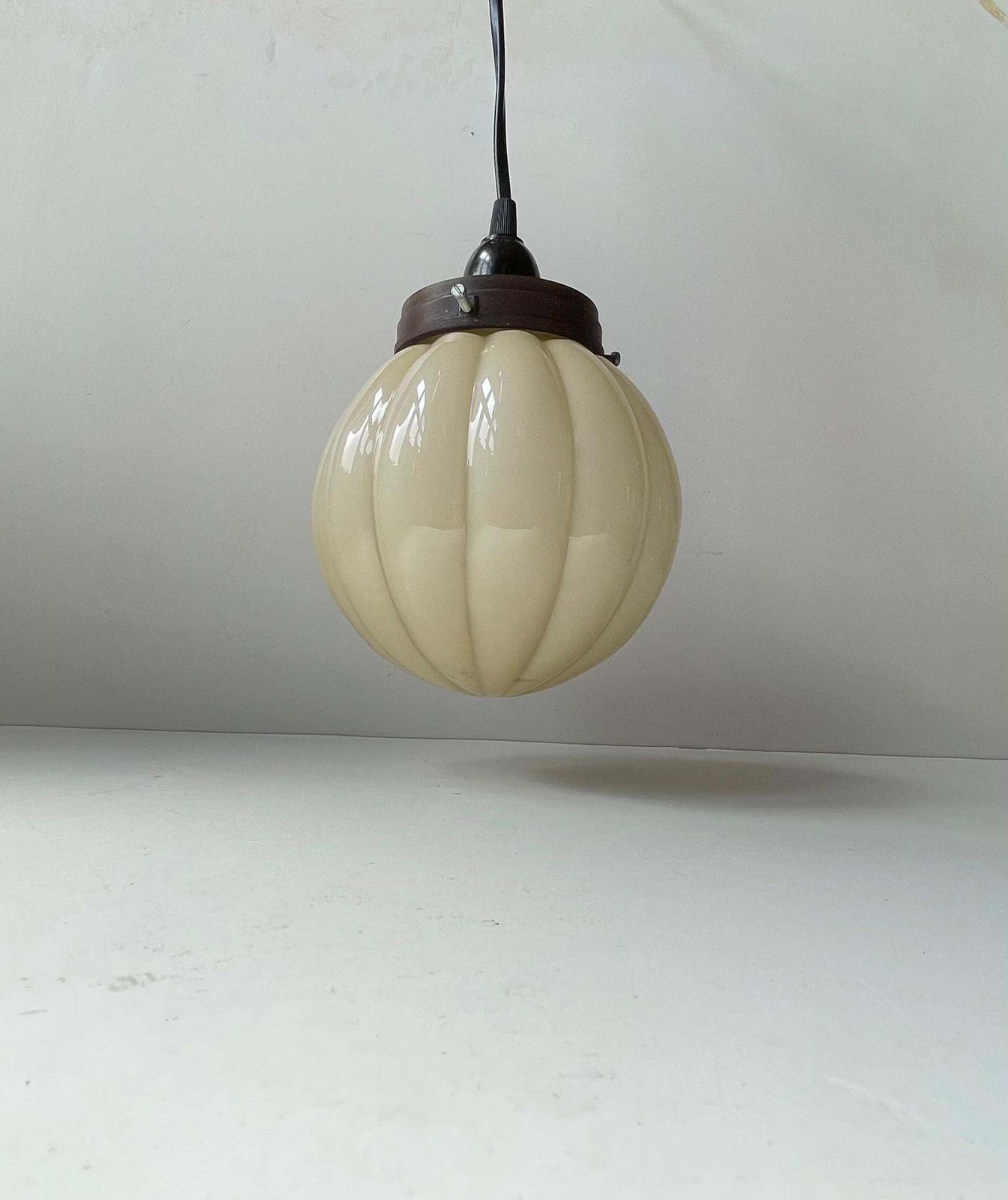 Danish Lyfa Art Deco Pendant Lamp   W. Globe Pumpkin Opaline Glass Shade photo buy