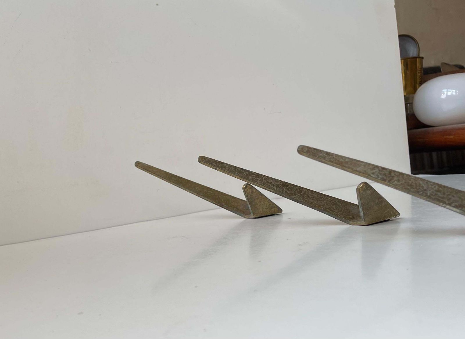 Mid Century Asymmetrical Coat Wall Hooks In Brass By Hertha Baller, 1950s photo vinterior