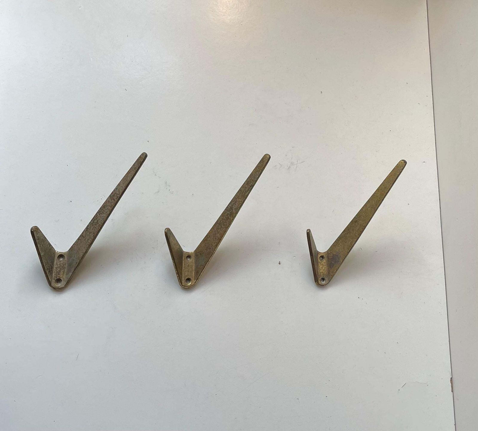 photo for sale Mid Century Asymmetrical Coat Wall Hooks In Brass By Hertha Baller, 1950s
