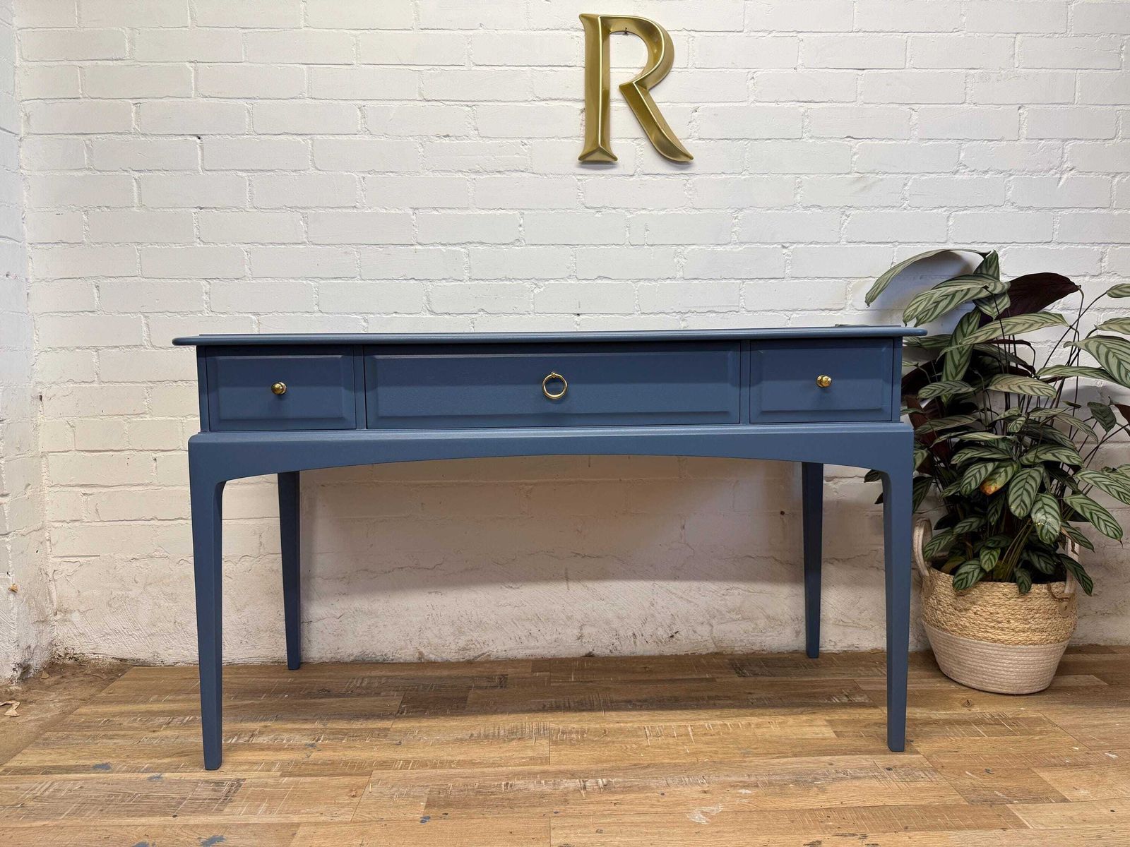 Stag Minstrel Vanity Dressing Table With Matching Stool Painted Evening Dove Blue/Grey photo Furniture