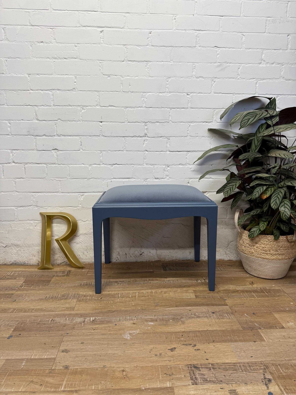 Furniture Stag Minstrel Vanity Dressing Table With Matching Stool Painted Evening Dove Blue/Grey photo