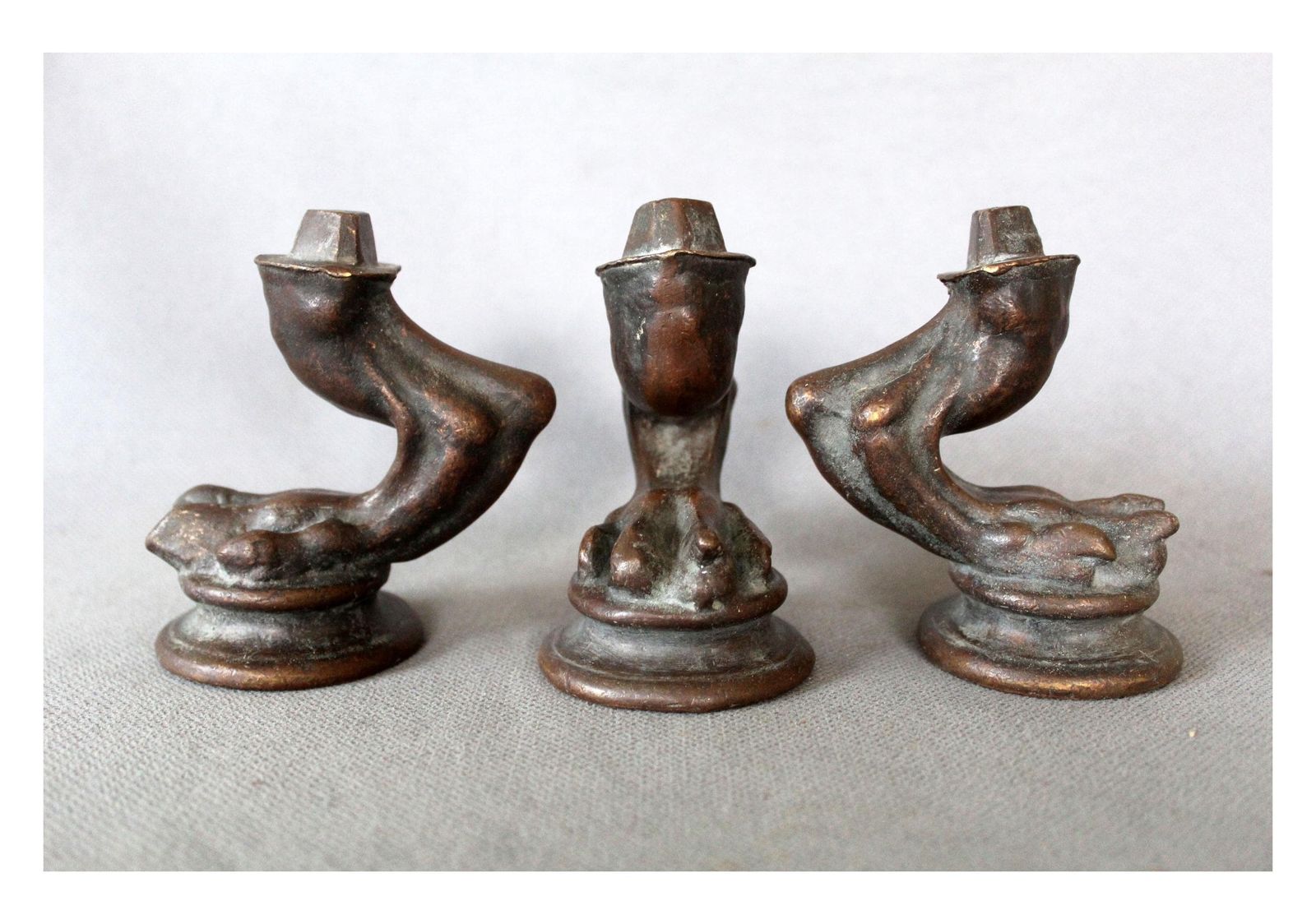 Set Of 3 Antique Bronze Claw Animal Furniture Feet And Legs, Regency Empire French, Replacement Parts, Salvaged Restoration, Casters
