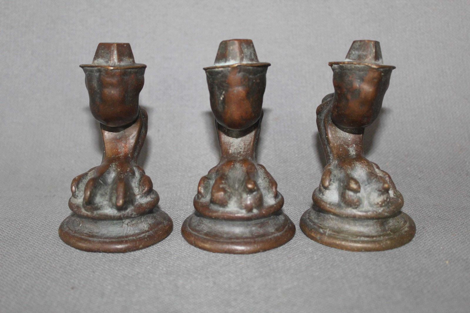 Set Of 3 Antique Bronze Claw Animal Furniture Feet And Legs, Regency Empire French, Replacement Parts, Salvaged Restoration, Casters photo for sale