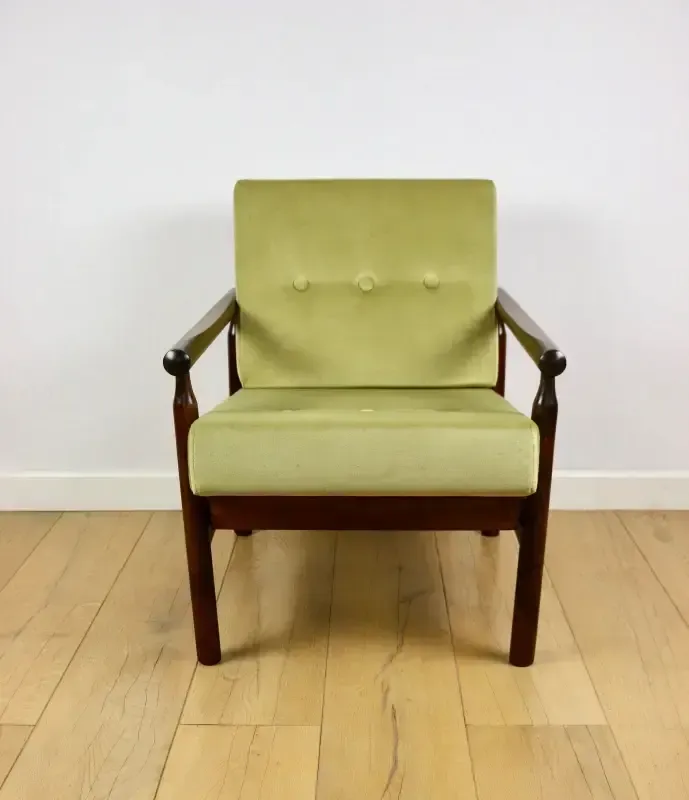 Stobrawa Wooden Armchair, Brown, Vintage, Olive   Bączyk   2 Pieces Available