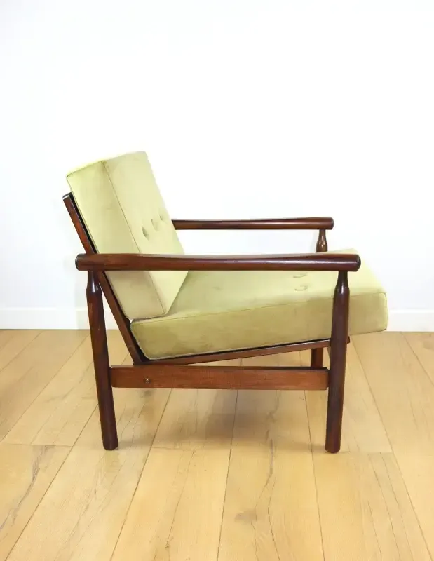 Stobrawa Wooden Armchair, Brown, Vintage, Olive   Bączyk   2 Pieces Available photo vintage