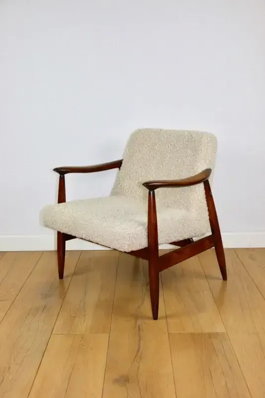 Vintage Gfm 300 202 Armchair Designed By J.Kedziorek Loft 1970s, Beige Boucle Lamb   2 Pieces Available photo buy