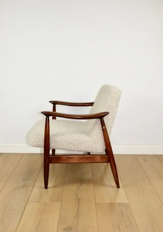 photo furniture Vintage Gfm 300 202 Armchair Designed By J.Kedziorek Loft 1970s, Beige Boucle Lamb   2 Pieces Available