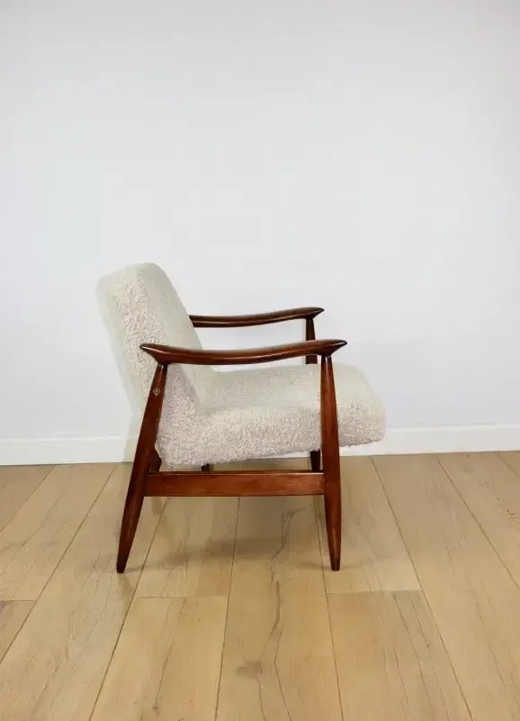 photo buy Vintage Gfm 300 202 Armchair Designed By J.Kedziorek Loft 1970s, Beige Boucle Lamb   2 Pieces Available