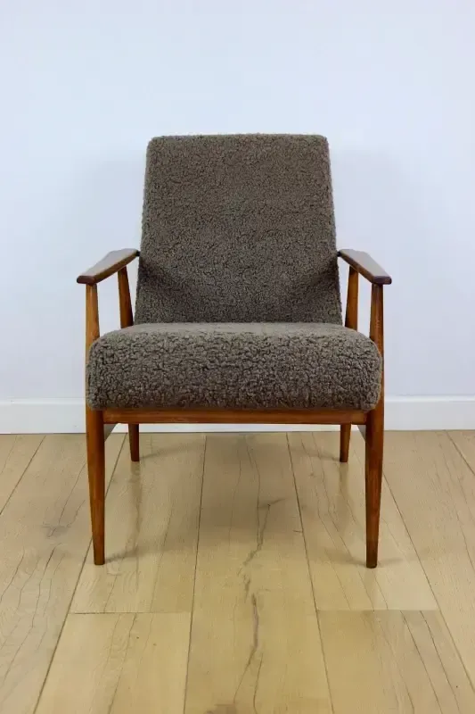 "Lis" Armchair, 1970s Brown Chocolate Boucle Design By Henryk Lis   2 Pieces Available photo for sale