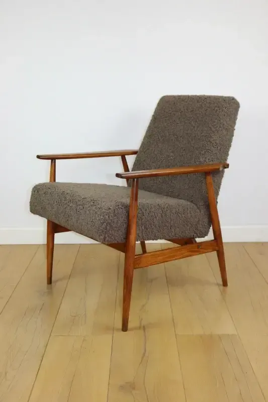 "Lis" Armchair, 1970s Brown Chocolate Boucle Design By Henryk Lis   2 Pieces Available photo vinterior