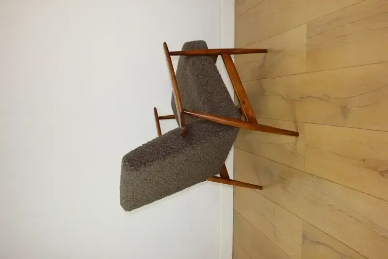 photo for sale "Lis" Armchair, 1970s Brown Chocolate Boucle Design By Henryk Lis   2 Pieces Available