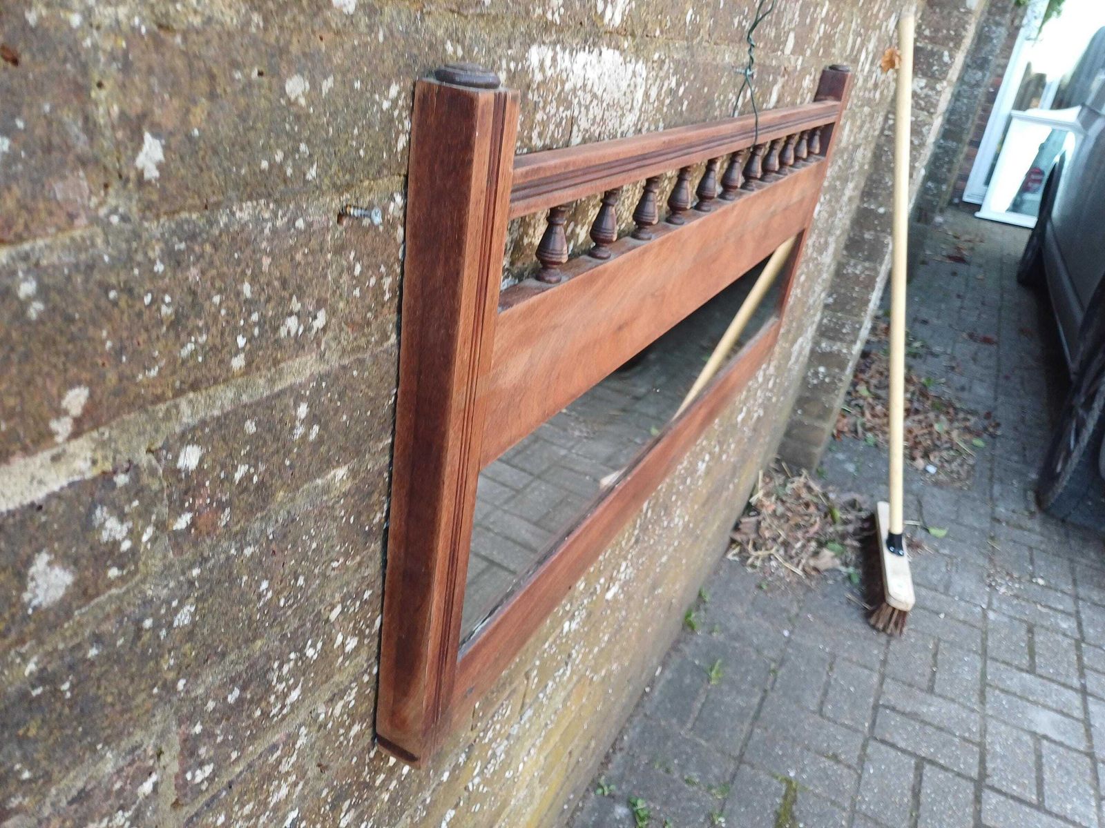 photo vintage Victorian Stripped Mahogany Wall Mirror With Turned Spindles Original Glass Antique Over Mantel