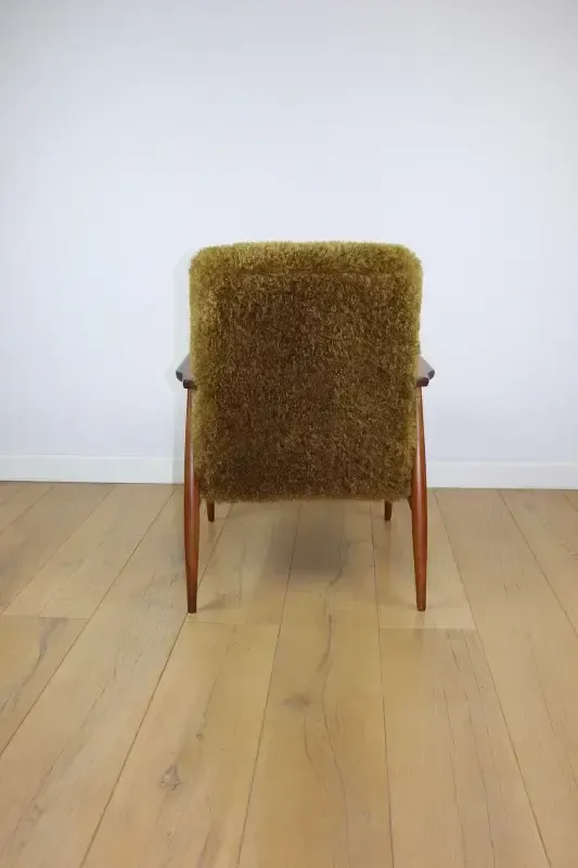 Lis Armchair, 1970s Brown Vintage Khaki / Olive Long Hair Rudy Boucle Design Henryk Lis   2 Pieces Available photo vinterior
