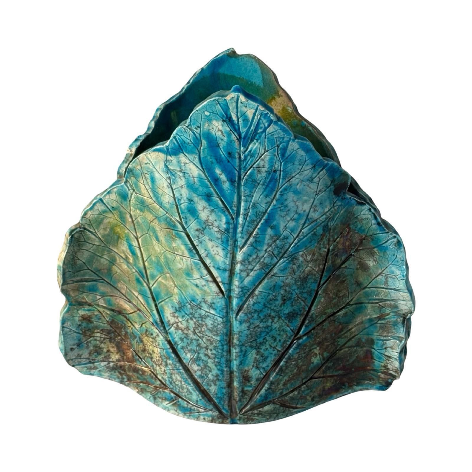 Mid Century   Ceramic   West Germany   Leaf Shaped Vase   Marked At The Bottom(33cm)   Azure Blue photo vinterior