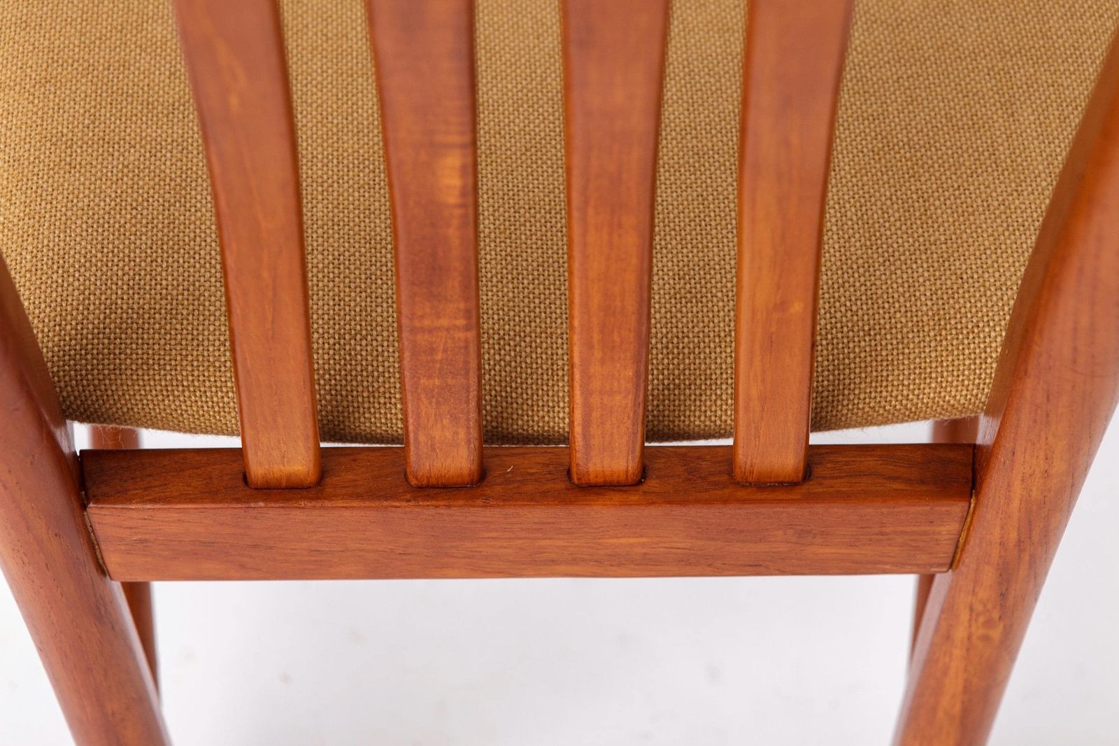 Set Of 4 Danish Teak Dining Chairs 1960s, Mid Century Vintage Chairs, Beige Upholstered Seats photo vintage