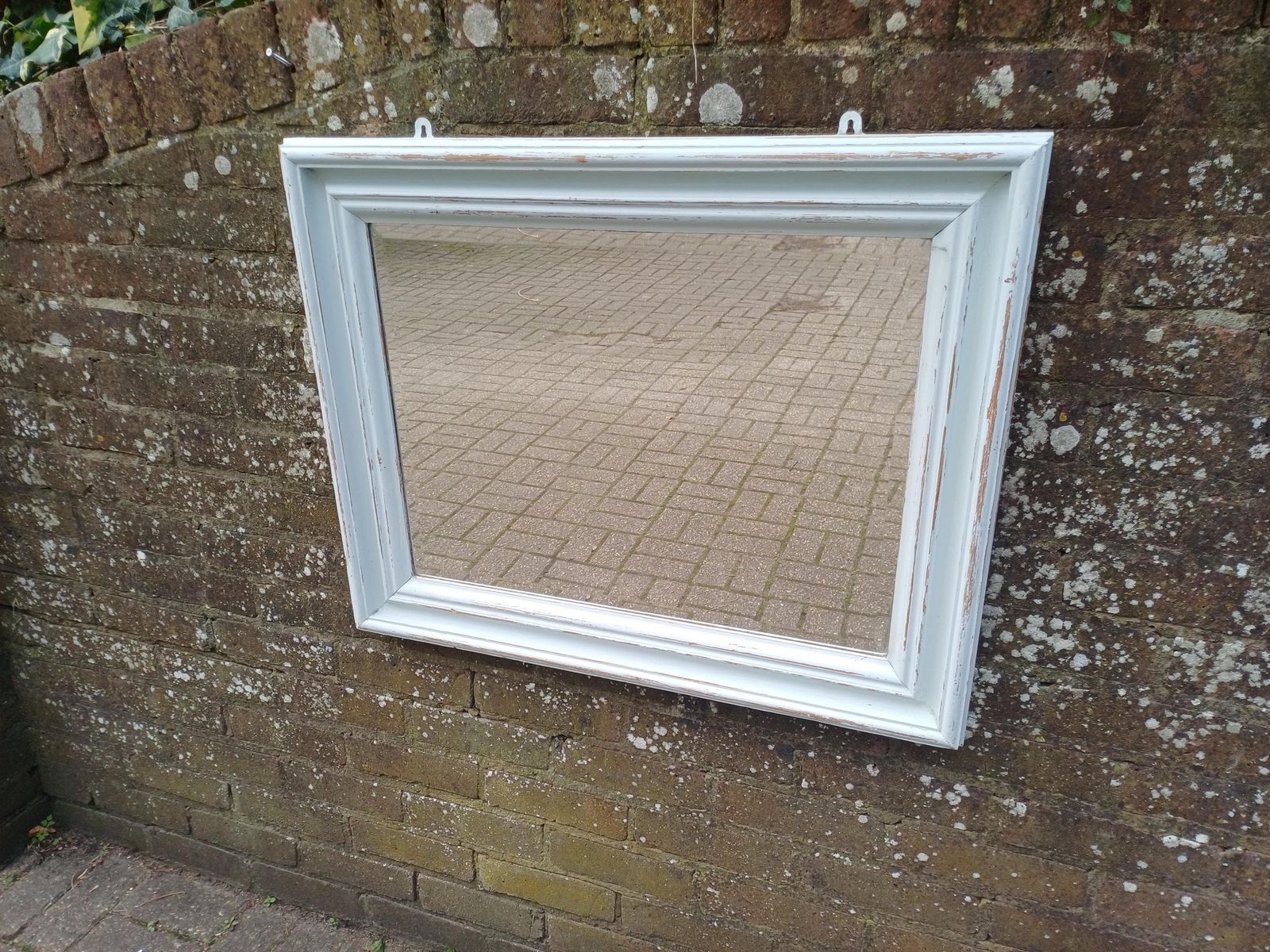 Large Chunky Painted Pine Mirror With Bevelled Glass Distressed Farrow And Ball Duck Egg Blue