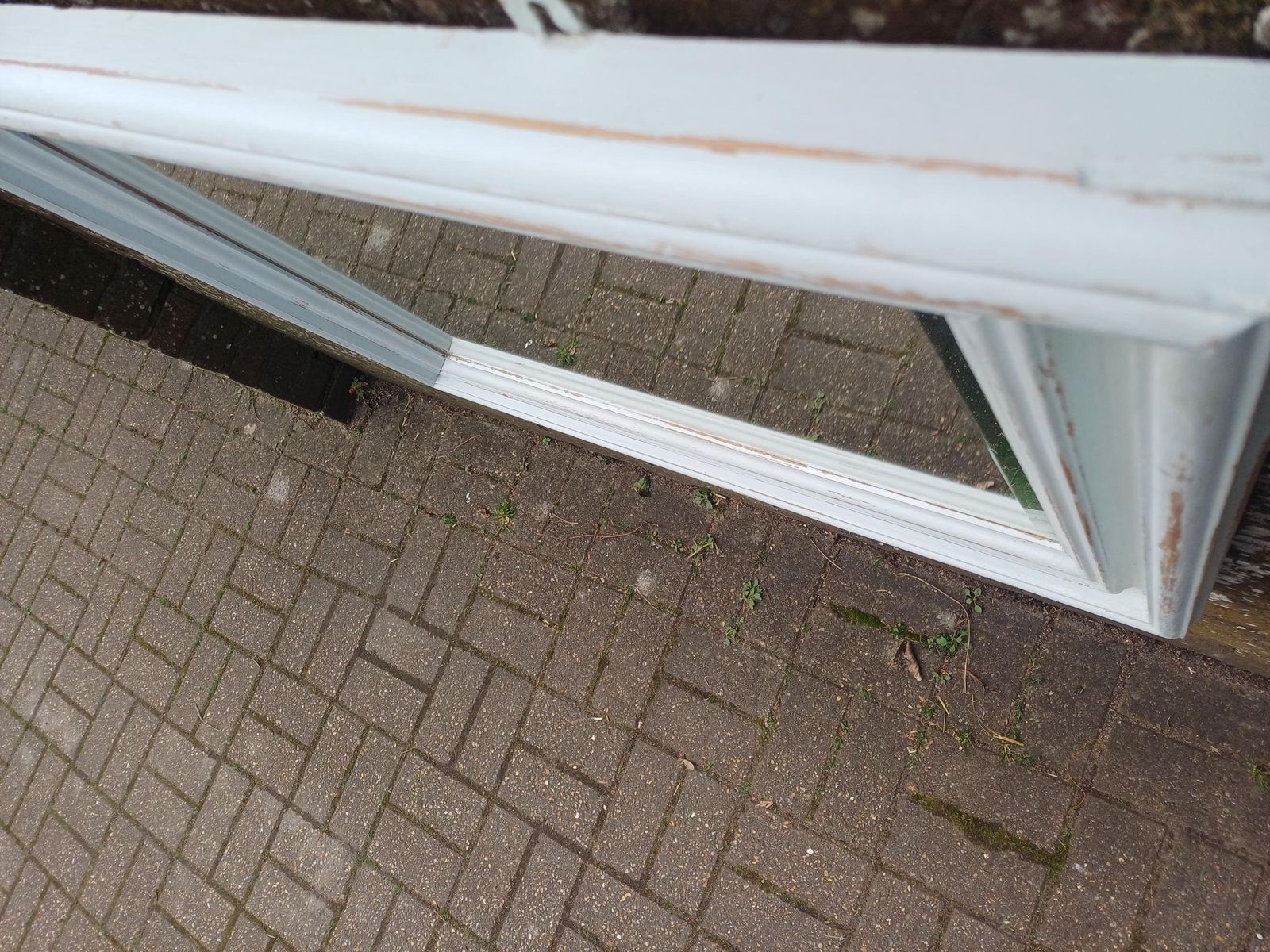 Large Chunky Painted Pine Mirror With Bevelled Glass Distressed Farrow And Ball Duck Egg Blue photo 195.0