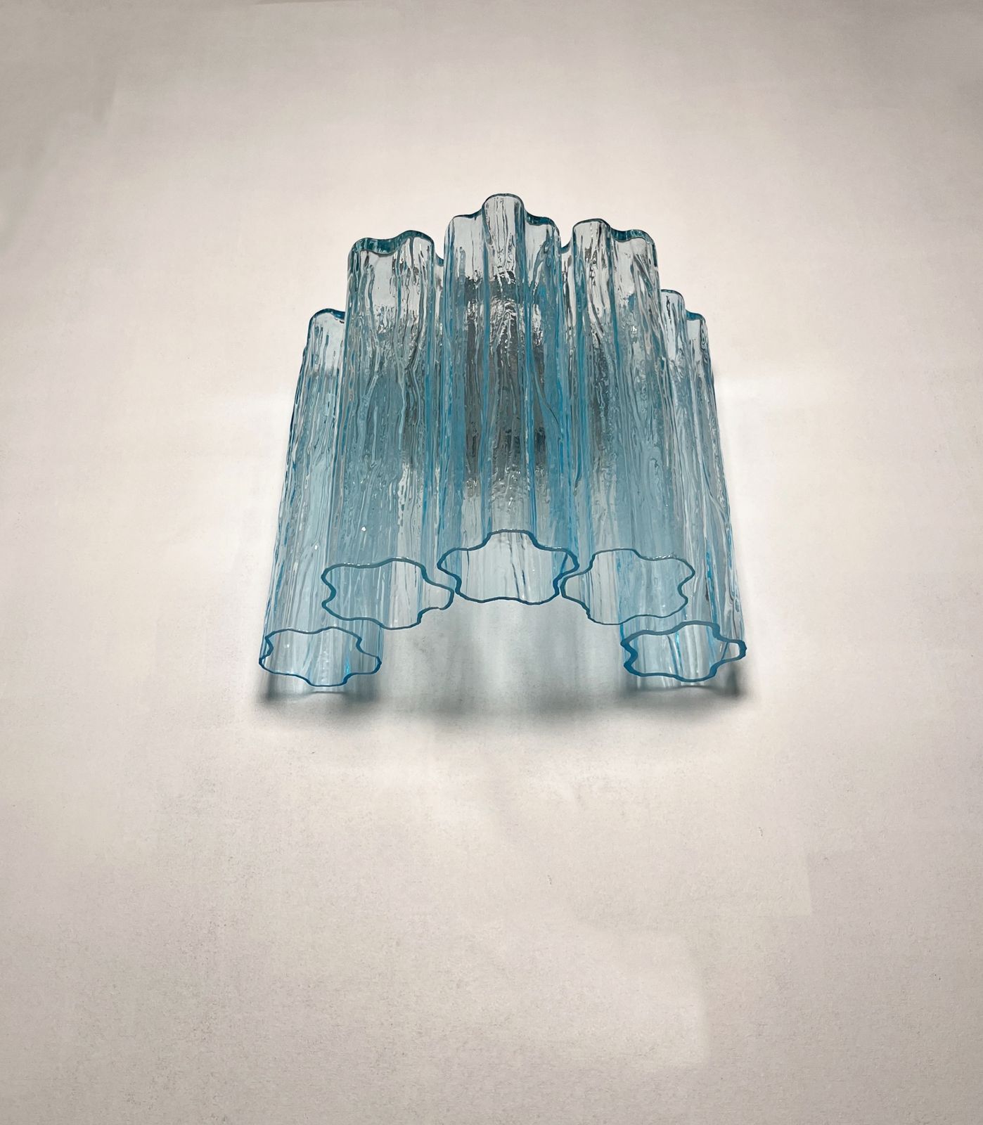 Fantastic Pair Of Murano Glass Tube Wall Sconces   5 Blue Glass Tube photo vinterior