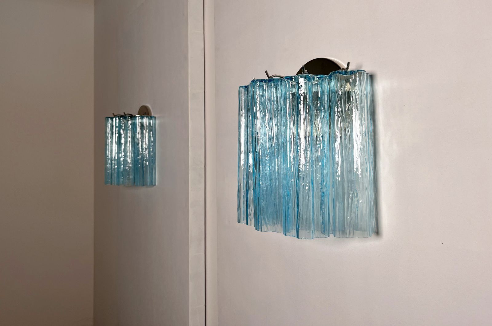 photo furniture Fantastic Pair Of Murano Glass Tube Wall Sconces   5 Blue Glass Tube