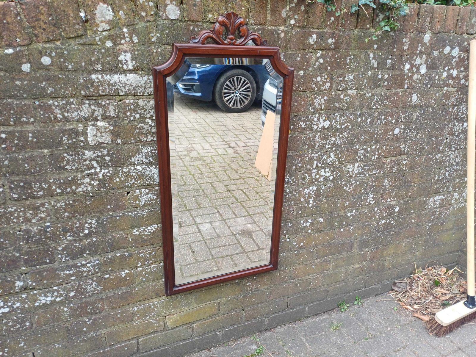 Large Antique Victorian Mahogany Wall Mirror With Carved Crest And Bevelled Glass Antique Statement Piece photo Home Decor