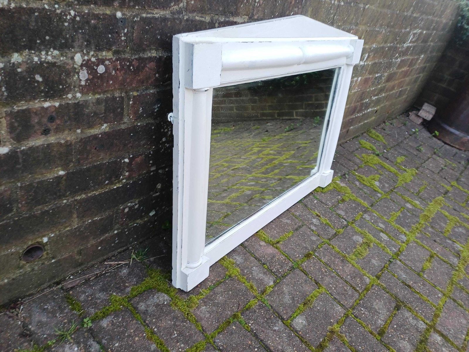 Victorian Over Mantel Mirror Farrow And Ball Wimborne White Distressed Finish Mahogany Frame Original Glass Elegant photo vinterior