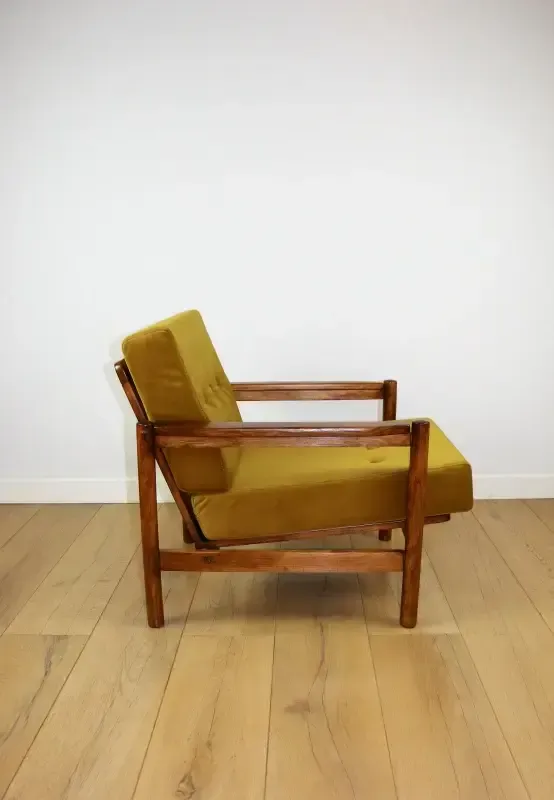 photo for sale Wooden Armchair Designed By Z. Baczyk, Vintage Brown, Yellow And Olive