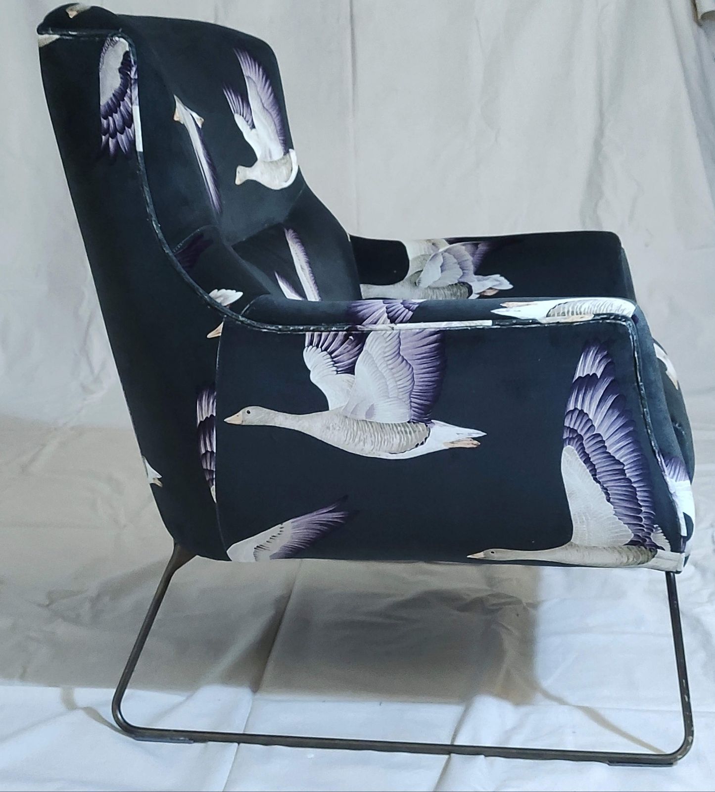 Pair Of Mid Century Lounge Chairs Reupholstered In Sanderson Designer Fabrics photo furniture