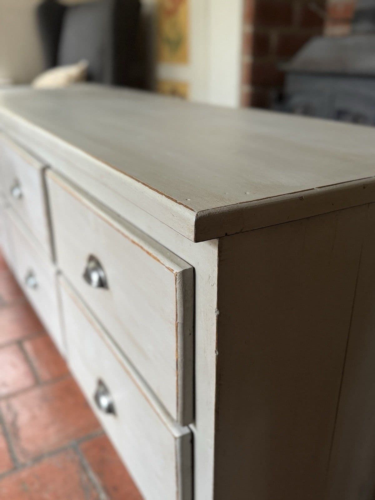 photo buy Solid Pine Grey Painted Multidrawer Low Sideboard Chest Of Drawers Tv Table