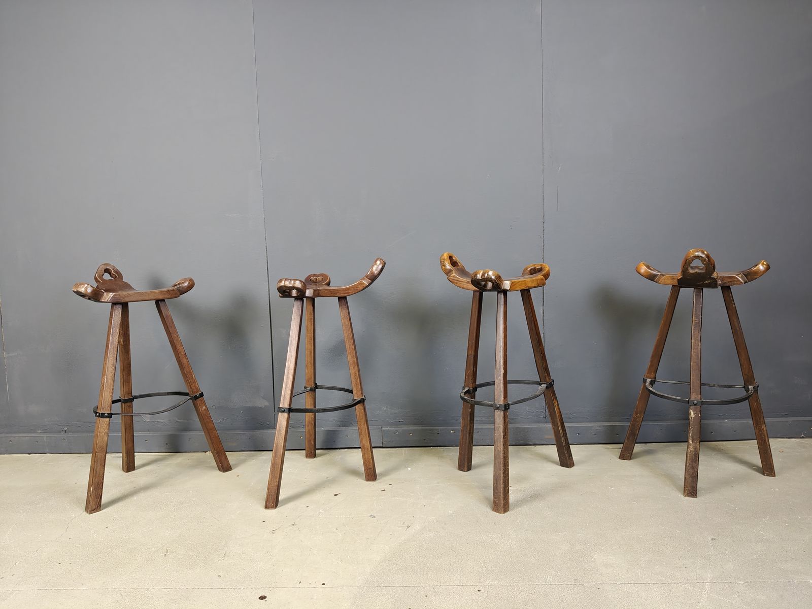 Mid Century Brutalist Bar Stools   Set Of 8, 1960s photo vinterior