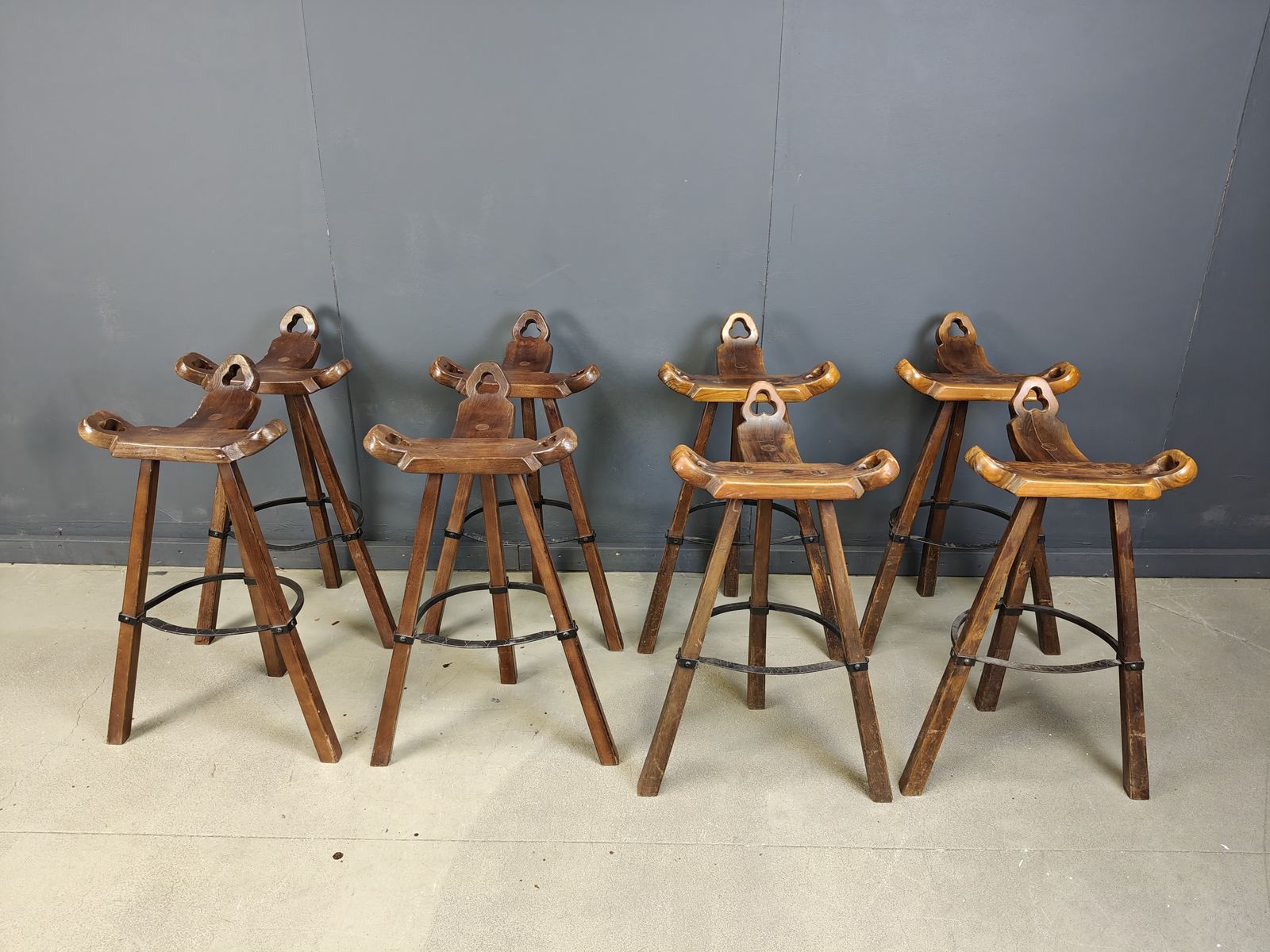 Mid Century Brutalist Bar Stools   Set Of 8, 1960s