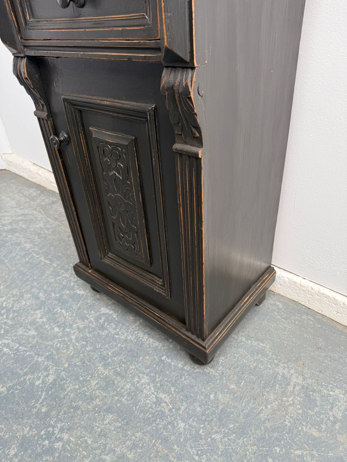 photo furniture A Beautifully Painted Black Pine & Oak Carved Victorian Bedside Cabinet