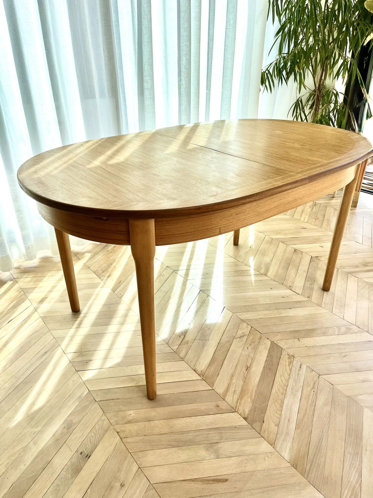 Mid Century Oval Veneered Extending Dining Table photo vinterior