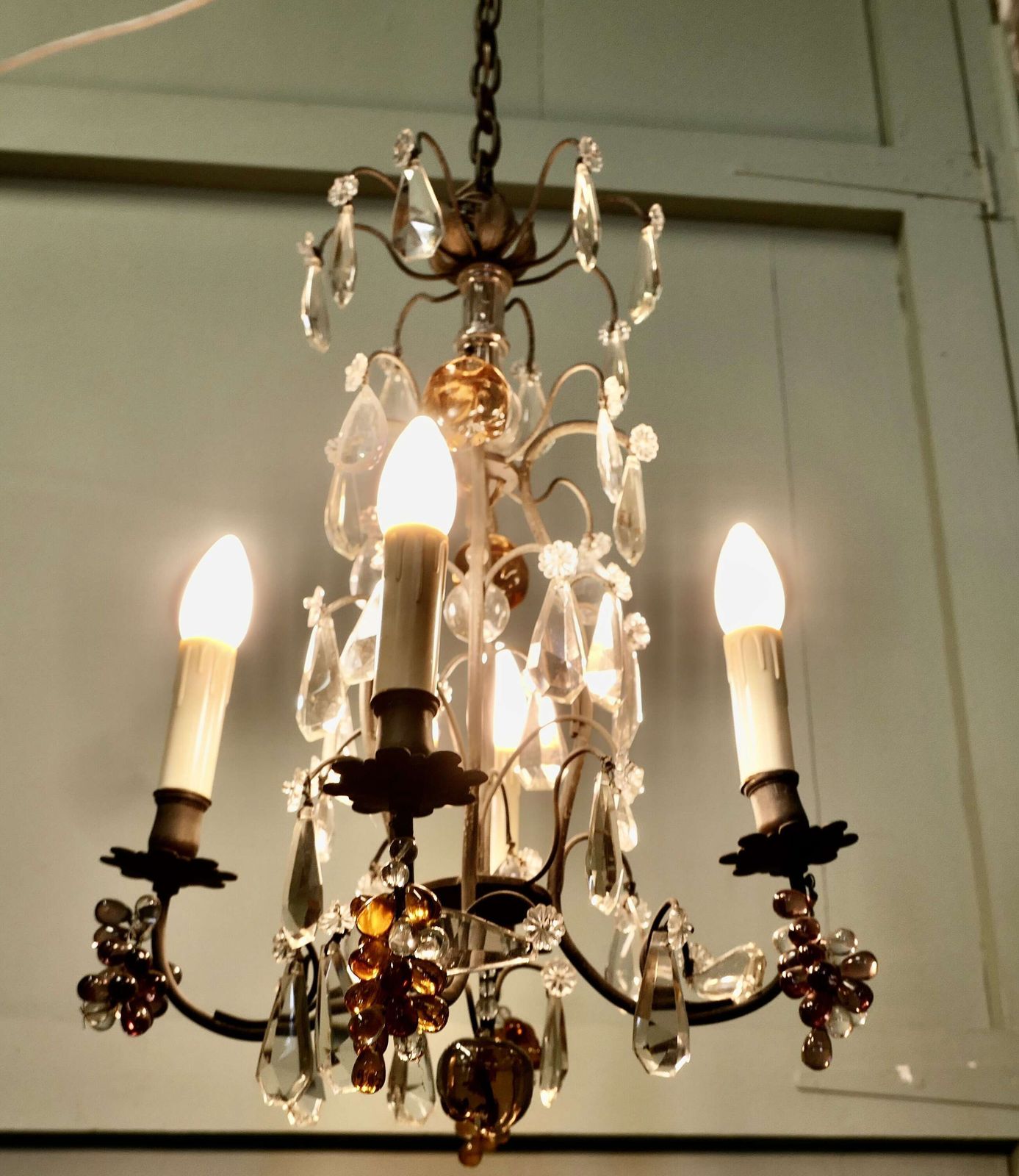 French Chandelier Hung With Crystal Amber & Mauve Fruits This Is A Stunning Piece photo Lighting