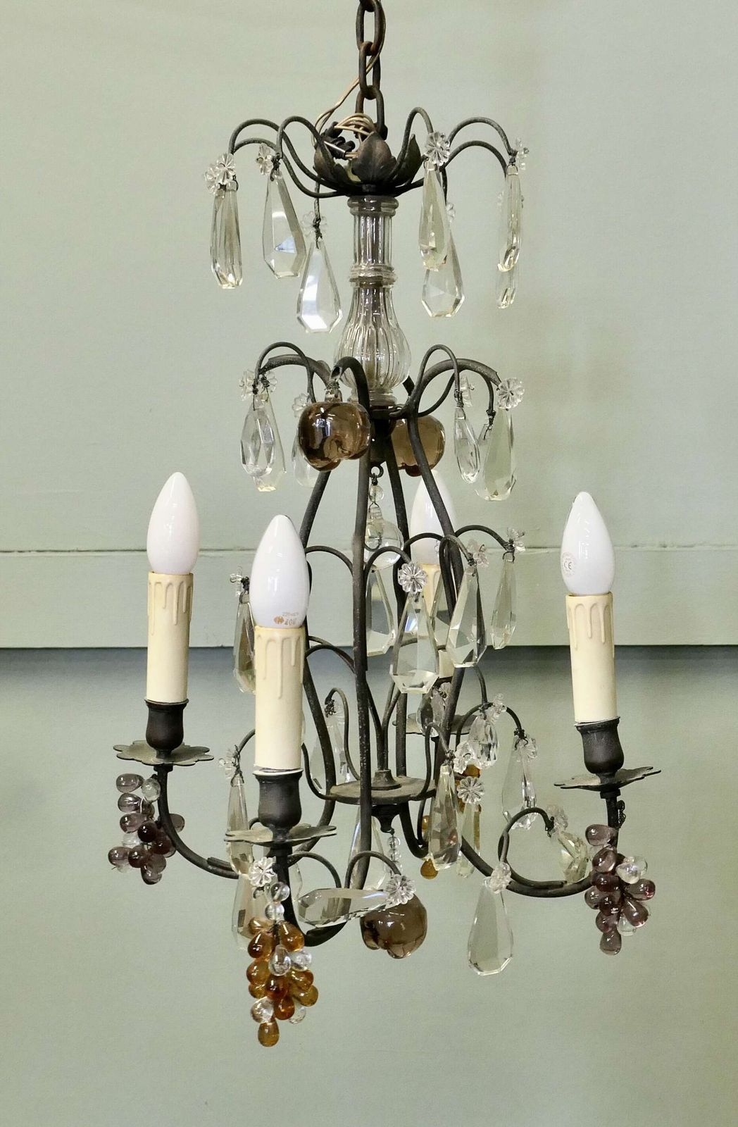 French Chandelier Hung With Crystal Amber & Mauve Fruits This Is A Stunning Piece photo vinterior