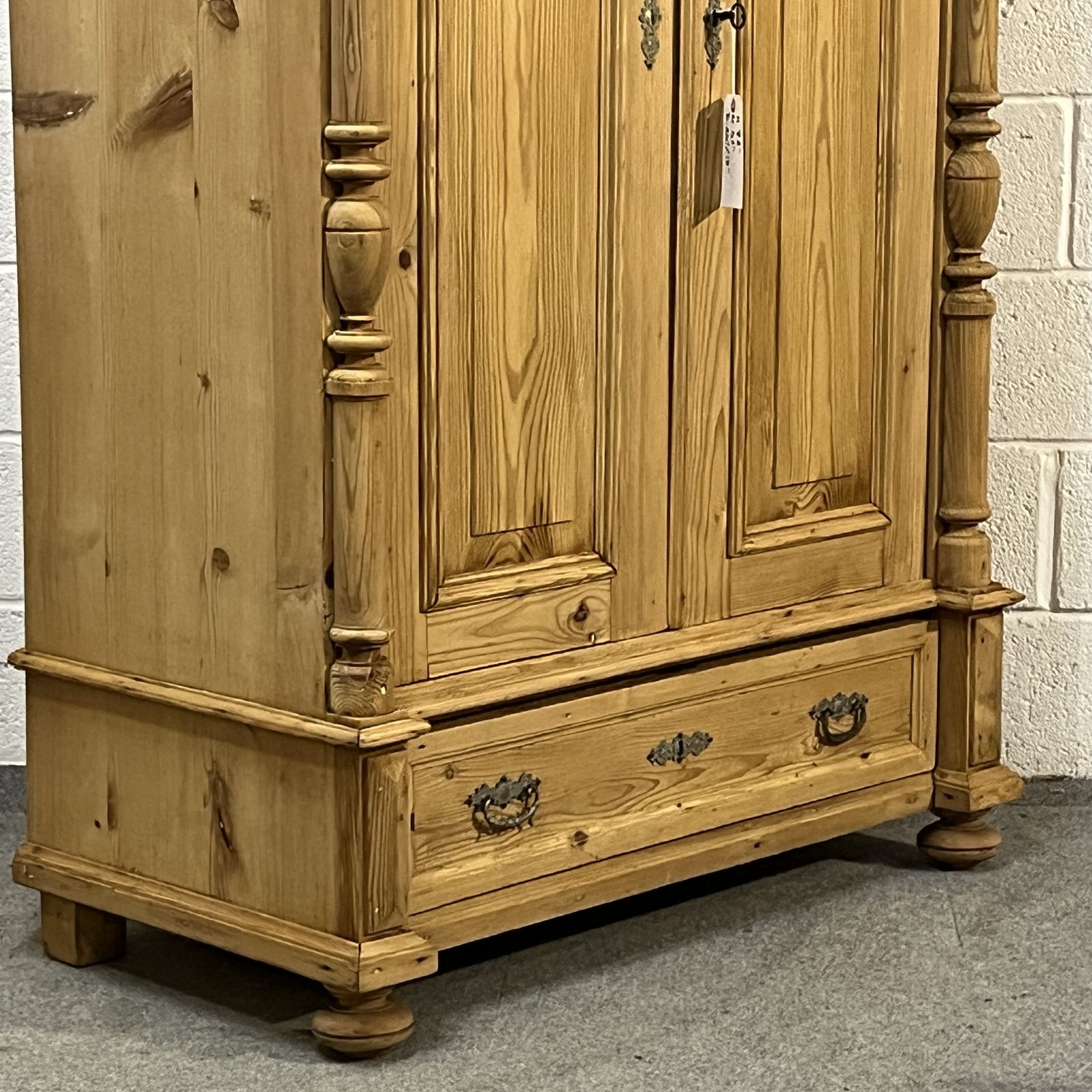 Small Antique Pine Wardrobe With Bottom Drawer photo vinterior