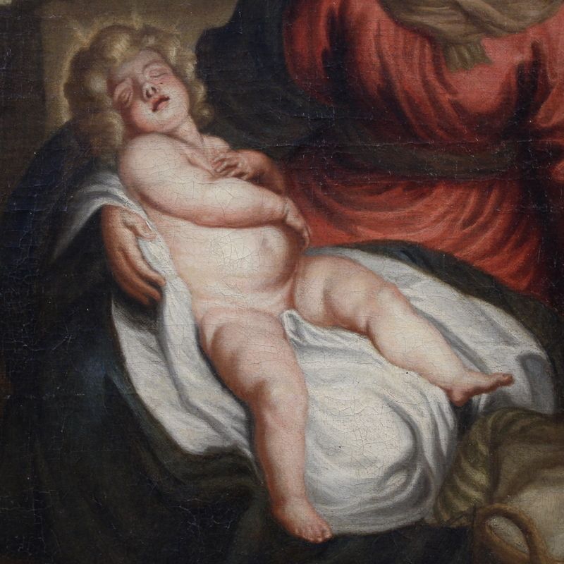 Antique Flemish Painting Holy Family From The 18th Century photo vinterior