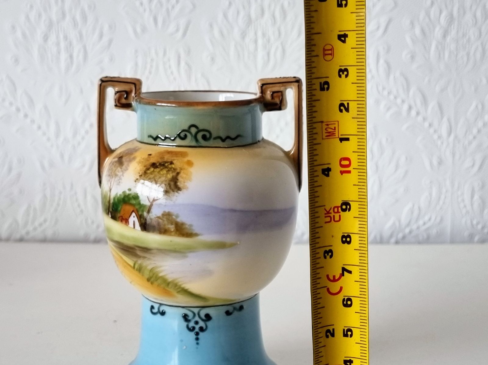Home Decor Art Deco Handled Vase, Noritake Japan Porcelain, Scenic Landscape Urn, Twin Handle Pedestal, 1930s Ceramic Decor photo