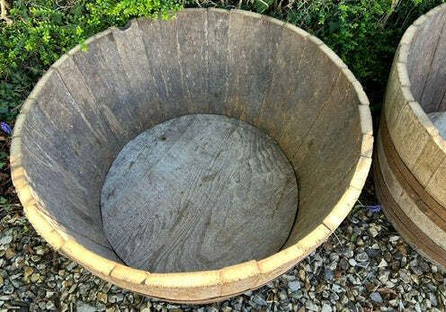 Pair Of Vintage Large Wooden Barrels photo Garden Decor