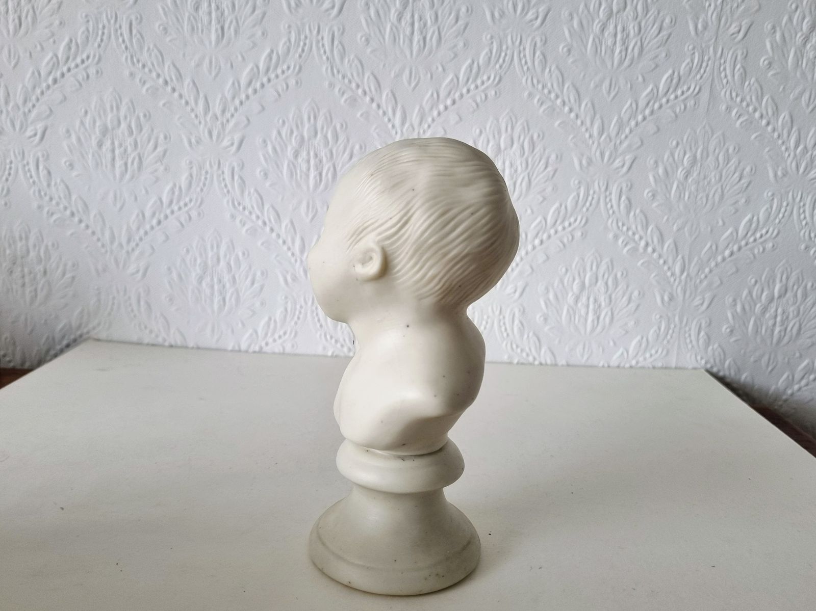 Antique Parian Bisque Baby Bust, White Porcelain Child Head Sculpture, Cherub Figurine, Classical Decor Ornament photo furniture